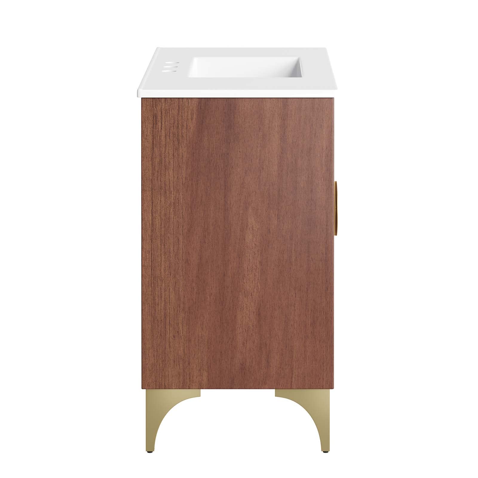 Modway Daylight Bathroom Vanity Cabinet with Ceramic Sink Basin, 36 Inch, White Walnut