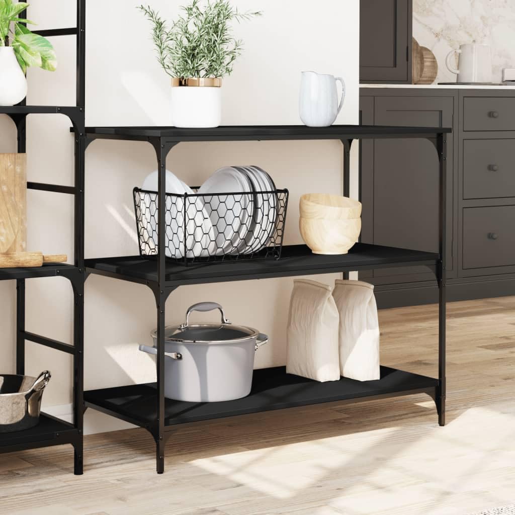vidaXL Black Kitchen Trolley - Engineered Wood and Steel, Mobile Organizer Cart with Lockable Wheels, Versatile Use for Storage in Kitchen/Living Room/Bathroom, 40.2&quot;x19.7&quot;x37.4&quot;