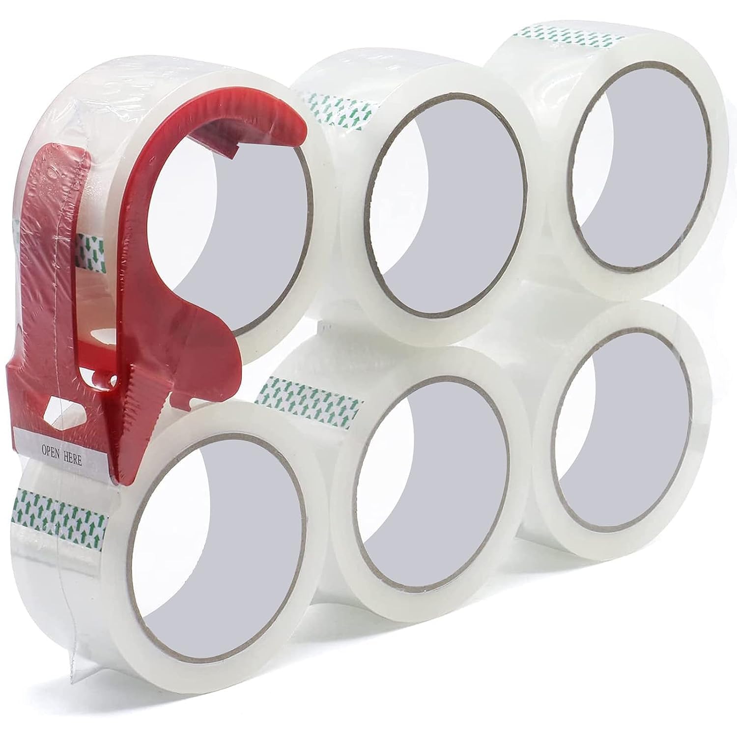 Welstik 3' Core, 6 Pack 2.4Mil 2 Inch X 60 Yards Heavy Duty Clear Packing Tape With Dispenser, Industrial Shipping Box Transpar