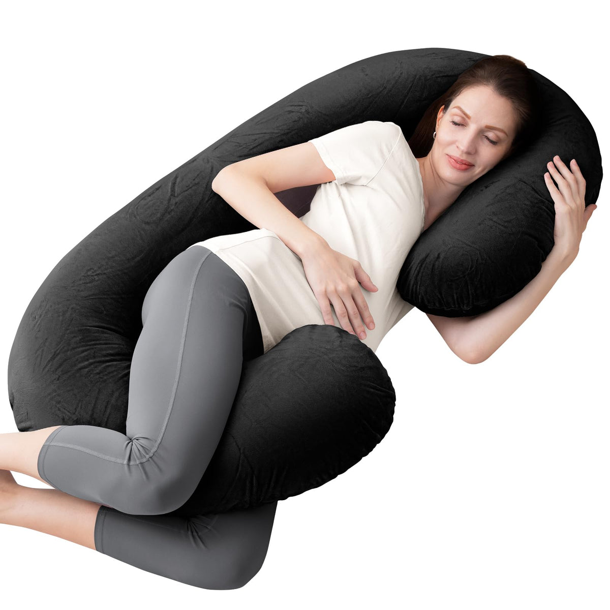 1 Middle One Pregnancy Pillow, C Shaped Full Body Pregnant Women Sleeping Pillow For Maternity Support With Cover (Black)