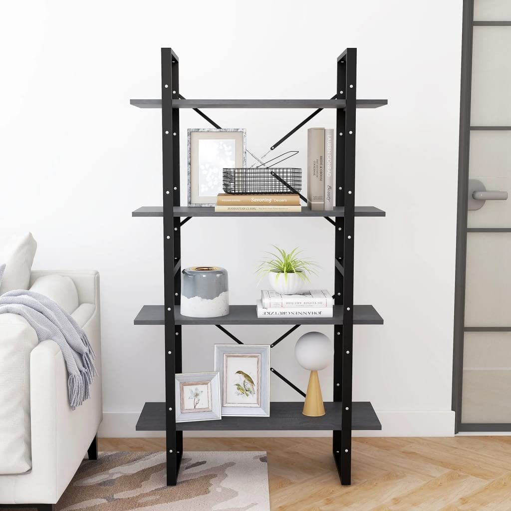 vidaXL 4-Tier Book Cabinet Gray 31.5"x11.8"x55.1" Solid Pine Wood