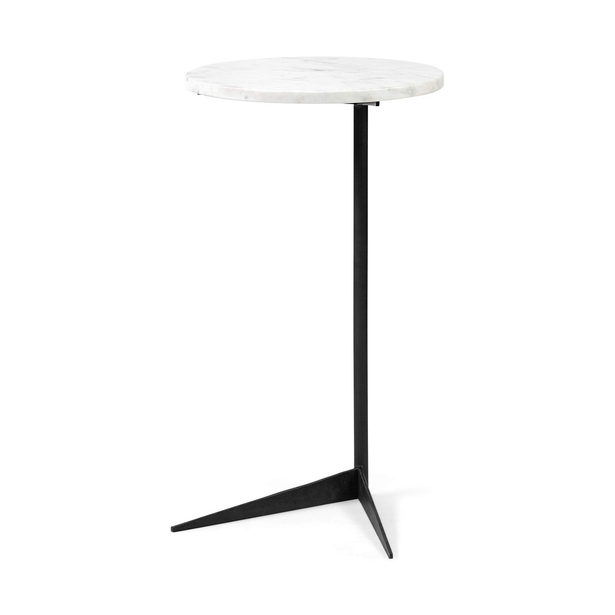 HomeRoots White Marble Round Top Accent Table with Black Iron Base