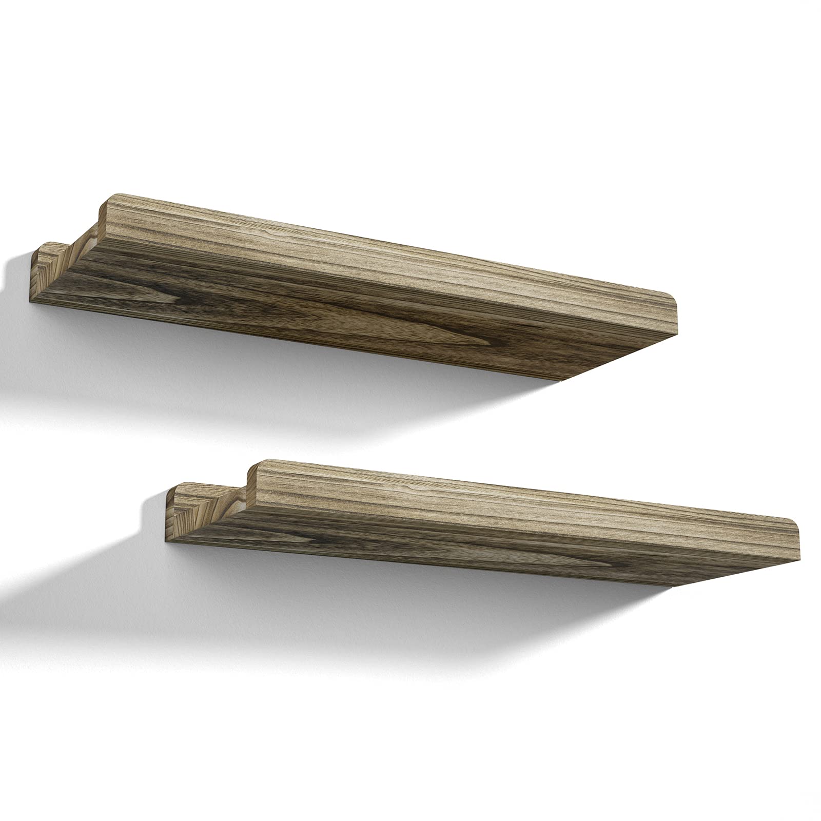 Love-KANKEI Floating Shelves Wall Mounted Set of 2,17 Inch Rustic Wood Wall Shelves for Storage, Bedroom Living Room Bathroom Ki