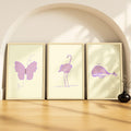SoulAbiti Pastel Animals set of 3 Framed Wall Print 12x18 inch Light Brown Frame PlexiGlass Aesthetic Art ready to hang for liv