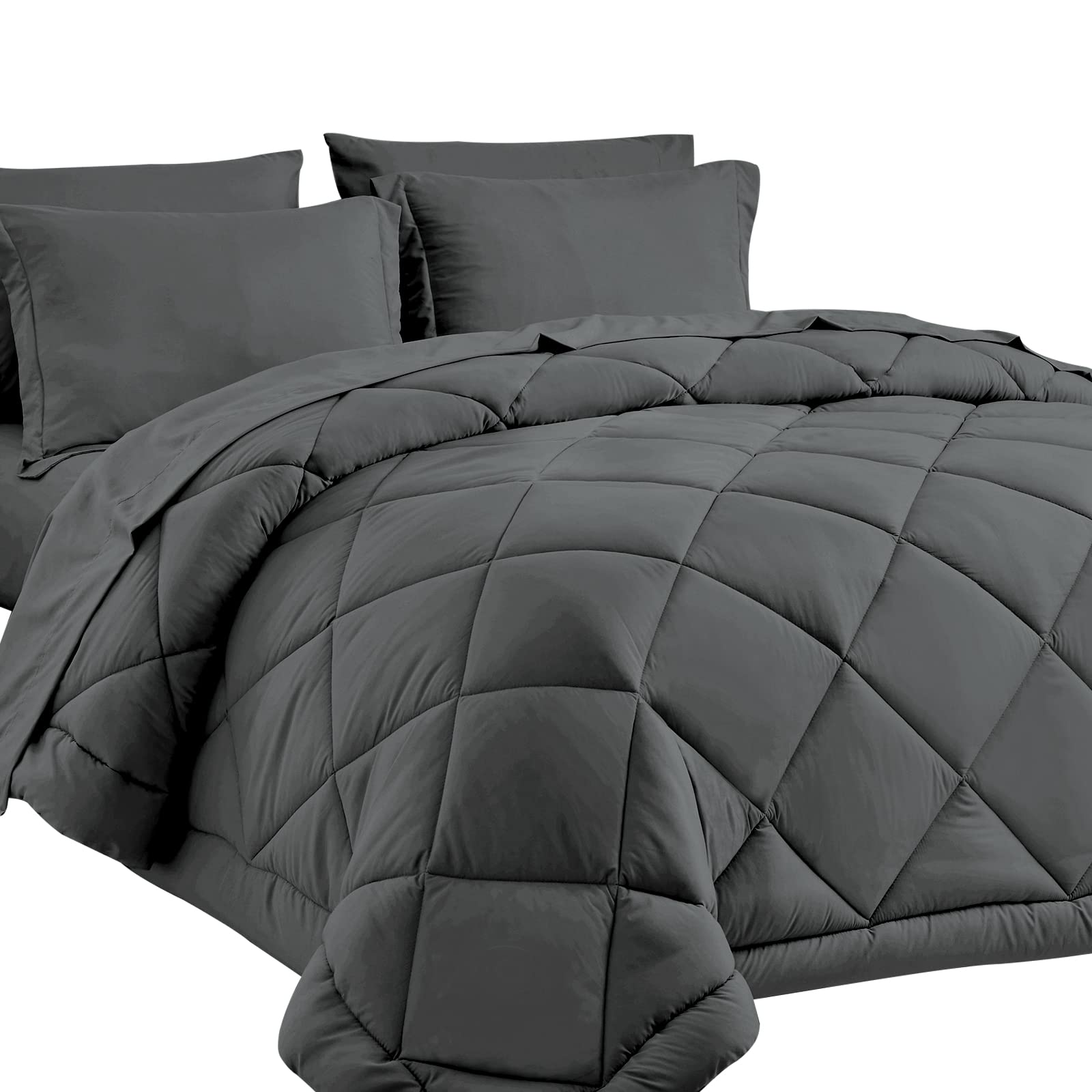 Cozylux Full Comforter Set With Sheets 7 Pieces Bed In A Bag Dark Grey All Season Bedding Sets With Comforter, Pillow Shams, Fla