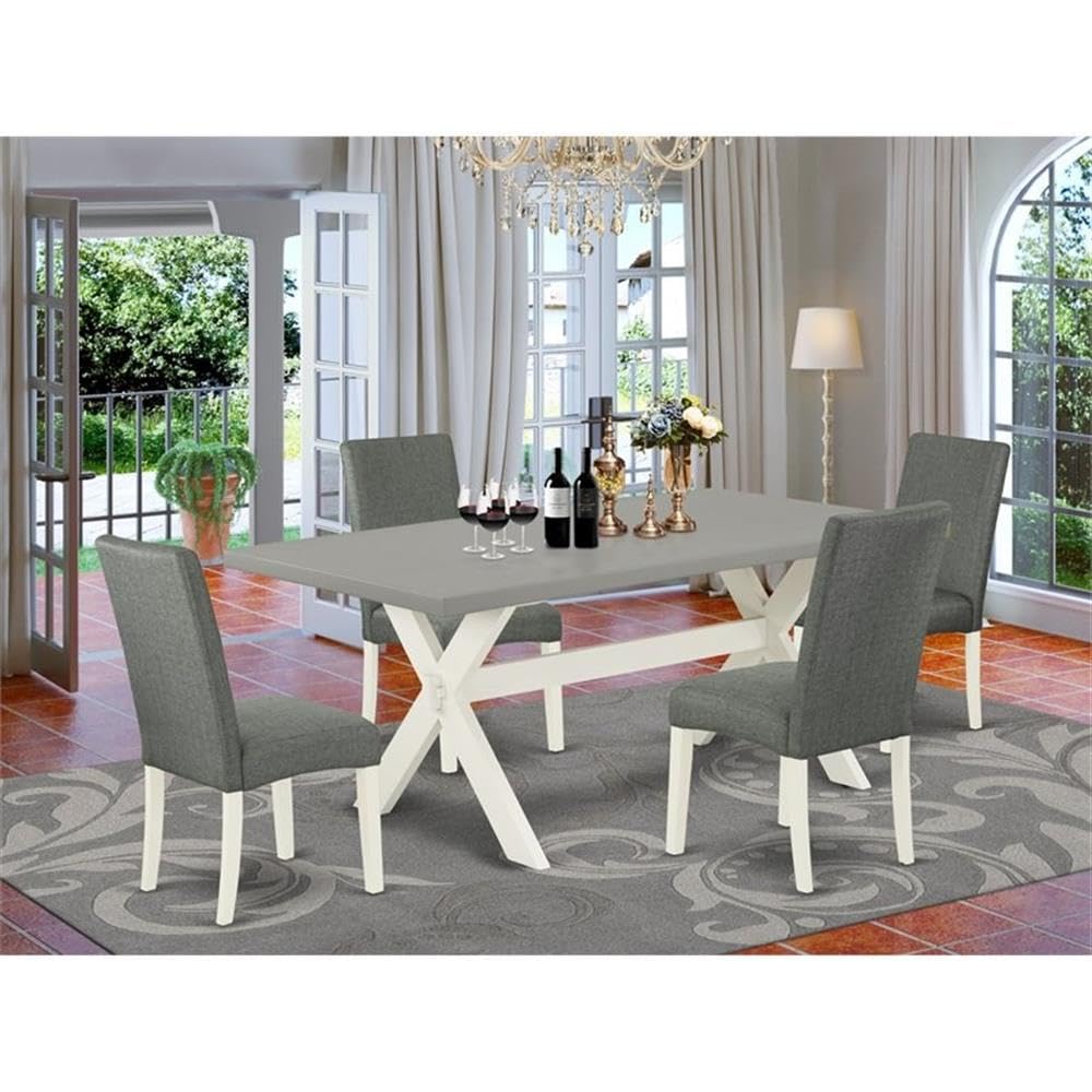East West Furniture X097Dr207-5 5 Piece Kitchen Table Set For 4 Includes A Rectangle Dining Room Table With X-Legs And 4 Gray Linen Fabric Parson Dining Chairs, 40X72 Inch, Multi-Color