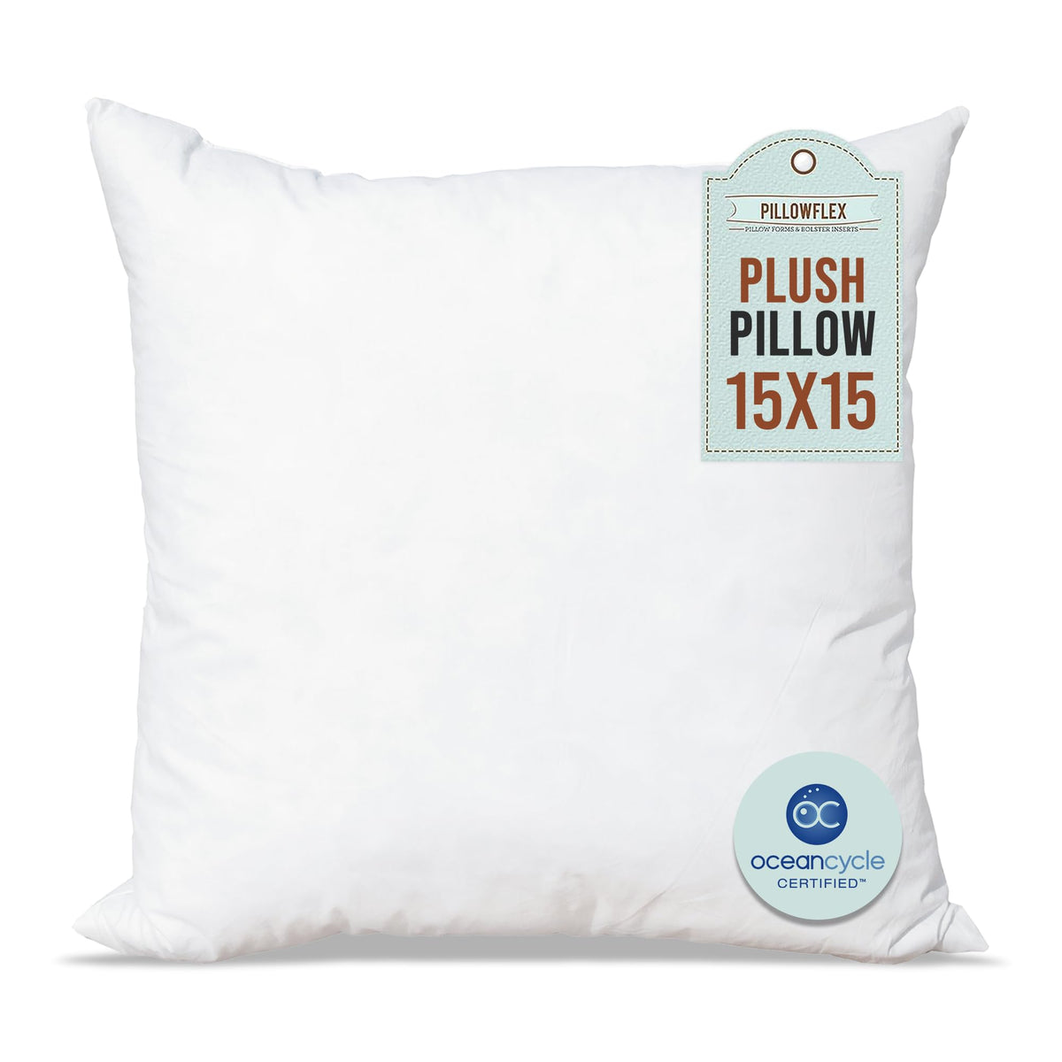 Pillowflex Plush Pillow Insert - Ocean Cycle New Life Synthetic Fiber Filling - 15X15 Machine Washable, Ultra Soft Throw Pillow,