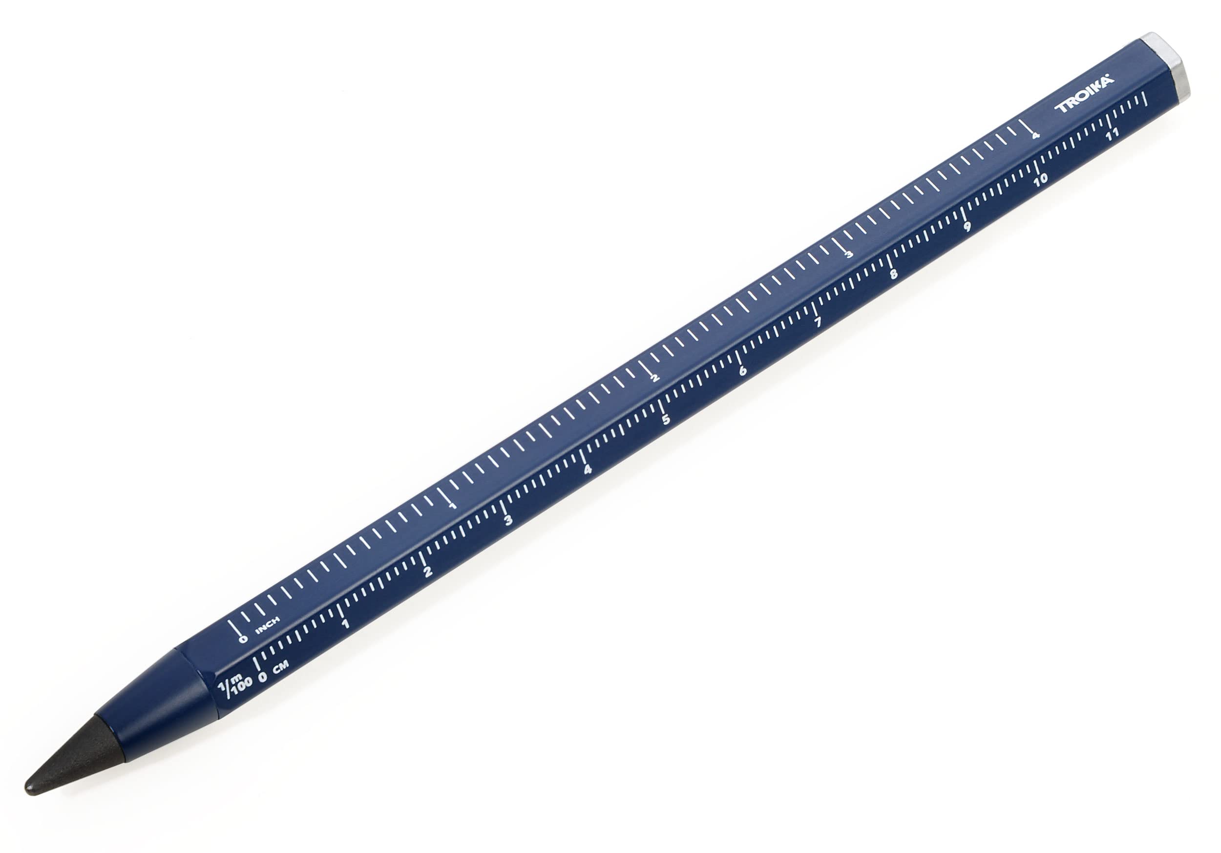 Troika Multi Tasking Pencil With Sustainable Continuous Aluminium And Metal Tip Blue Interchangeable Erasable With Centimeter/In