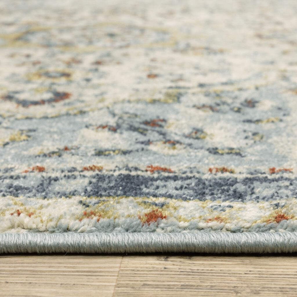 HomeRoots 508433 6 x 9 ft. Blue Beige Rust Gold & Teal Oriental Power Loom Stain Resistant Rectangle Area Rug