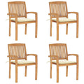 vidaXL 4X Solid Teak Wood Stacking Patio Chairs with Cushions Wooden Garden Dining Chairs Stackable Backyard Chairs Balcony Armchairs