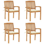 vidaXL 4X Solid Teak Wood Stacking Patio Chairs with Cushions Wooden Garden Dining Chairs Stackable Backyard Chairs Balcony Armchairs