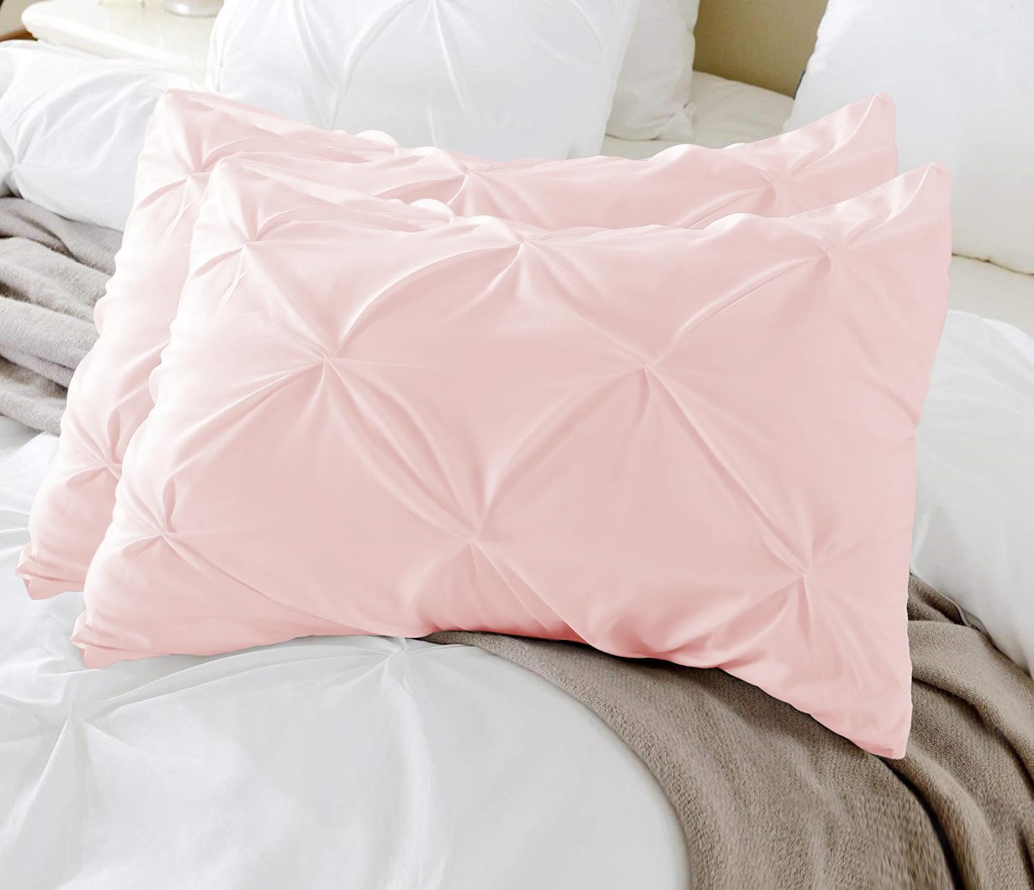 Queen Pillow Shams Set Of 2 Pinch Pleated Blush Pink Pillow Shams Queen 20X30 Pinch Pillow Covers 100% Egyptian Cotton 600 Threa