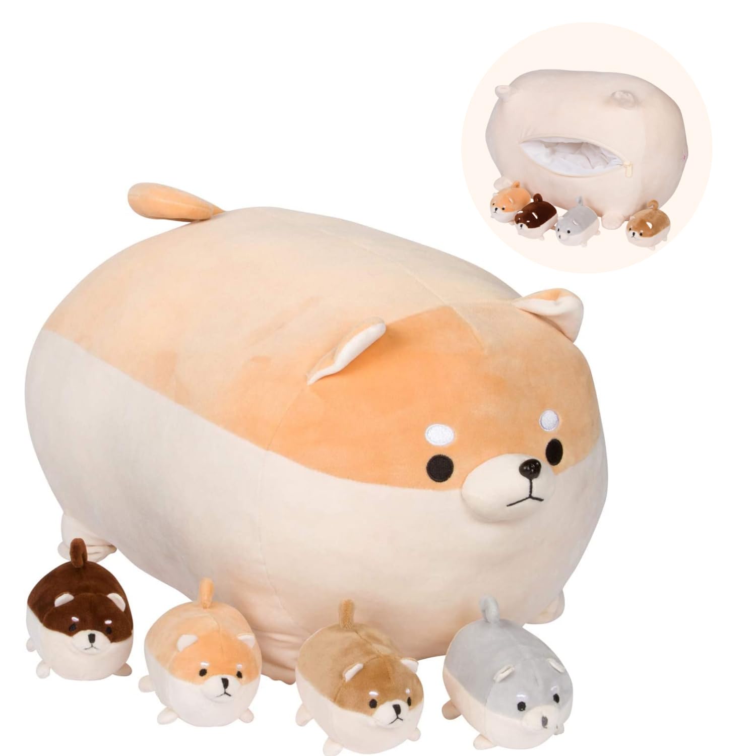 Pixiecrush Stuffy Little Toys For Ages 3-8 - Cute Mommy Shiba Inu With 4 Puppies - Magical Pillow Plushie - Enchanting Stuffed C