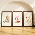 SoulAbiti Raccoon Pig Snail Watercolor set of 3 Framed Wall Print 12x18 inch Dark Brown Frame PlexiGlass Animal Art ready to ha