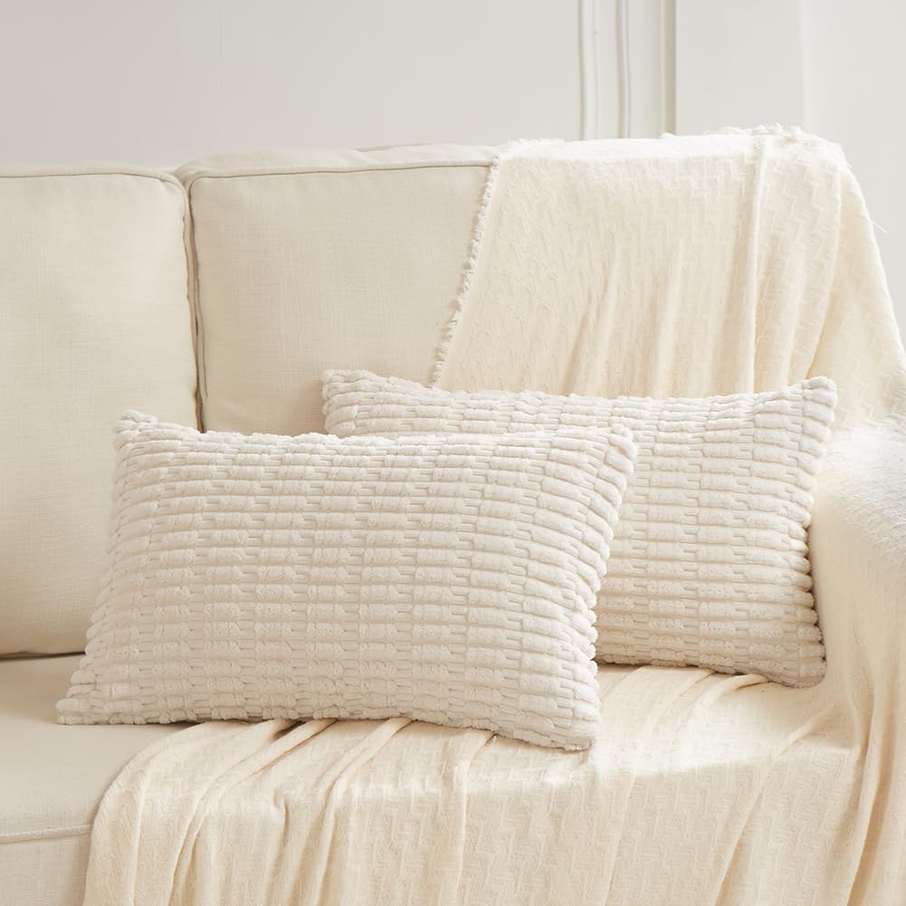 Fancy Homi Pack Of 2 Boho Lumbar Decorative Throw Pillow Covers 12X20 Inch For Living Room Couch Bedroom, Soft Corduroy Rectangl