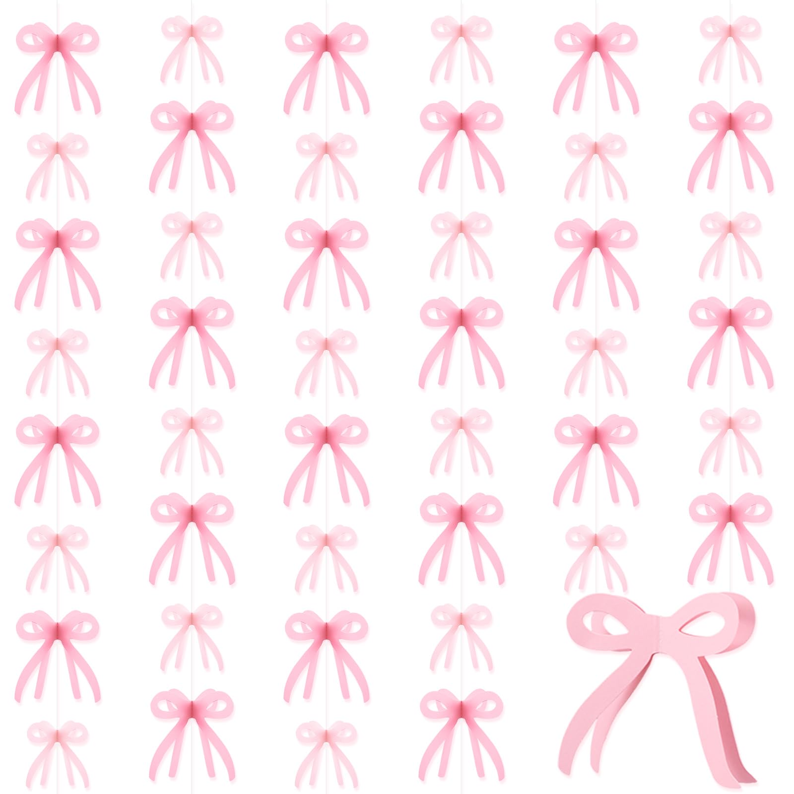 Yeaqee 4 Pcs Pink Bow Hanging Garland Banner, 3D Pink Bow Banner Party Decorations for Coquette Bachelorette Party, Coquette Bir