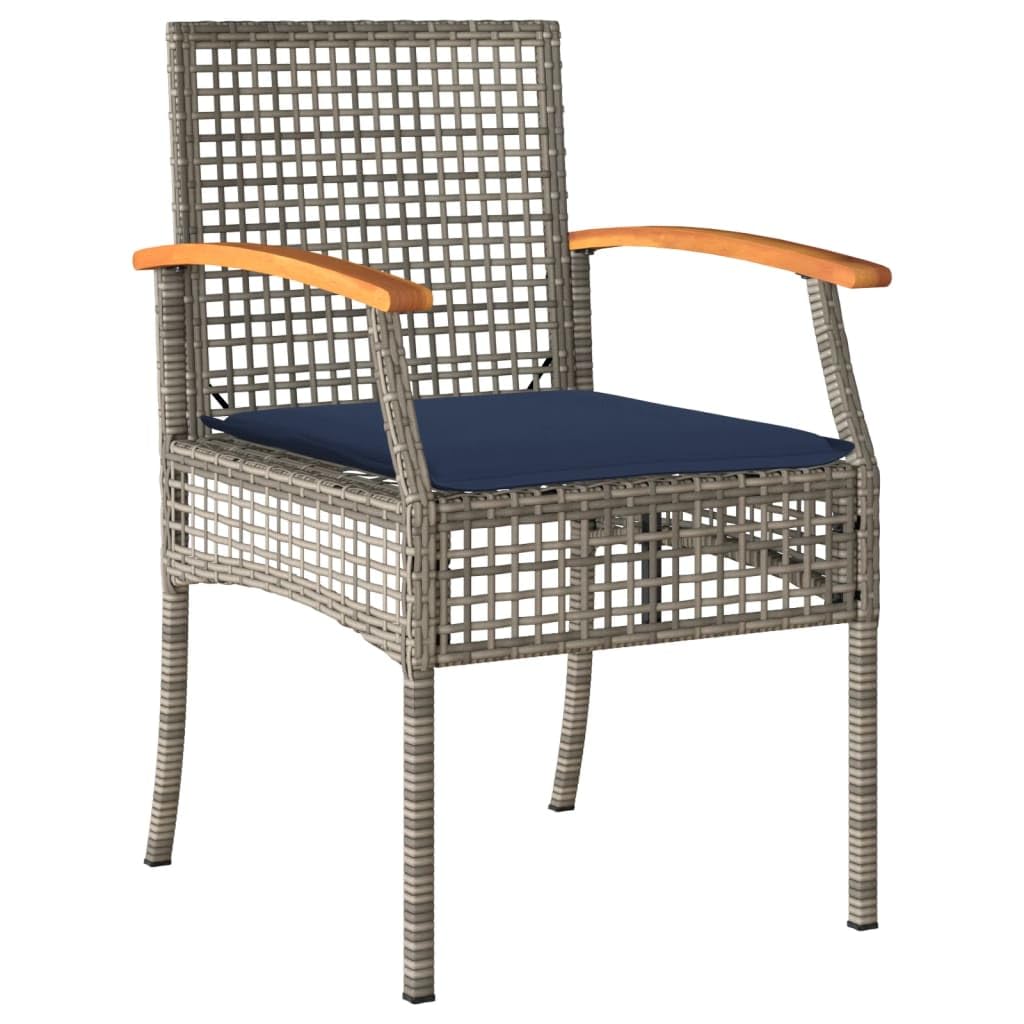 vidaXL Patio Dining Set with Cushions 5-Piece Gray Poly Rattan ?Outdoor/Garden Furniture with Acacia Wood Table, Navy Blue Cushions, Powder-Coated Steel Frame