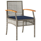 vidaXL Patio Dining Set with Cushions - Gray Poly Rattan - 5 Piece Outdoor Garden Furniture - Tempered Glass Tabletop - Acacia Wood Chairs - Removable Covers - UV-Resistant - Assembly Required