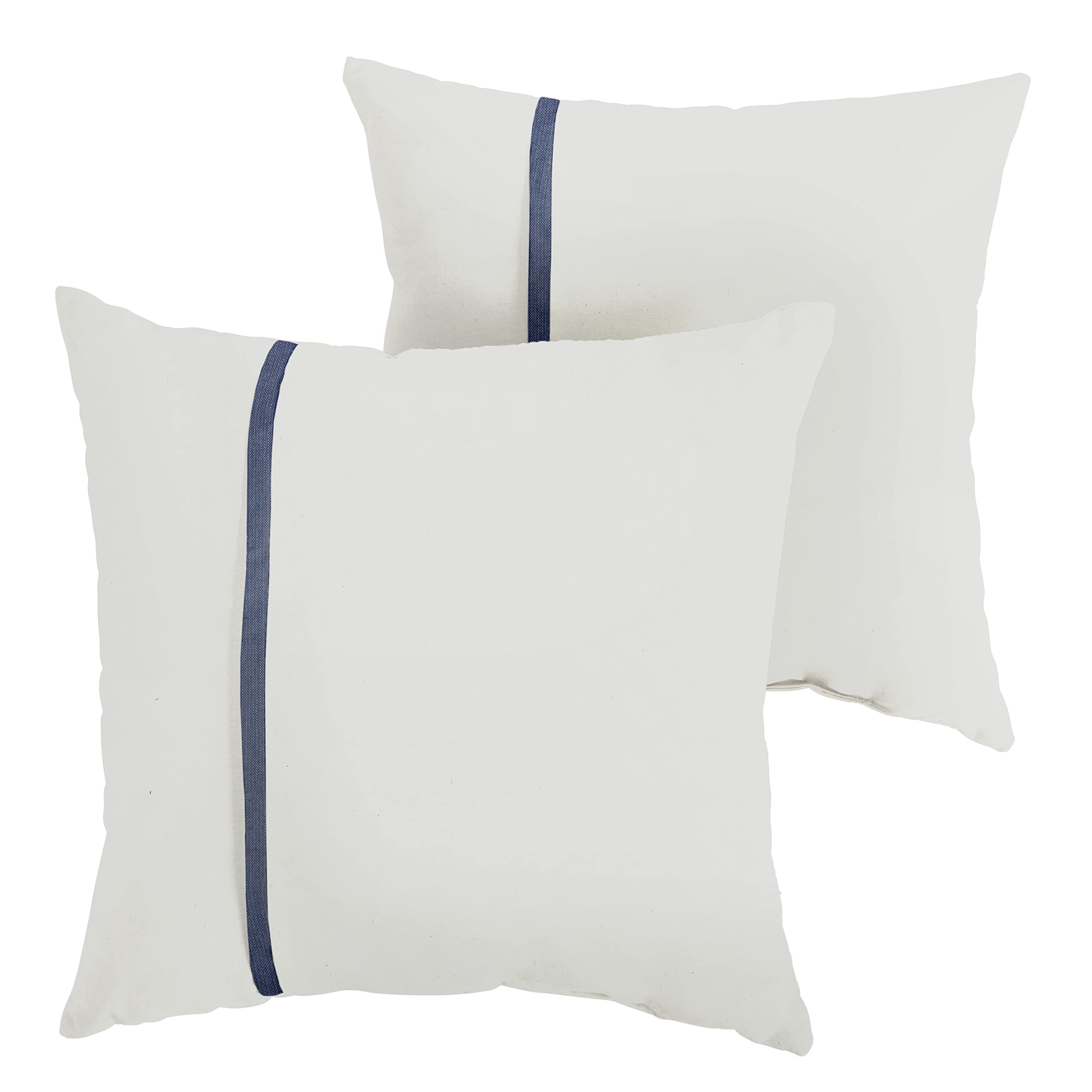 Sorra Home Indoor Outdoor Sunbrella Square Pillows, Set Of 2, 20X20, Canvas Natural Ivory & Indigo Navy Blue