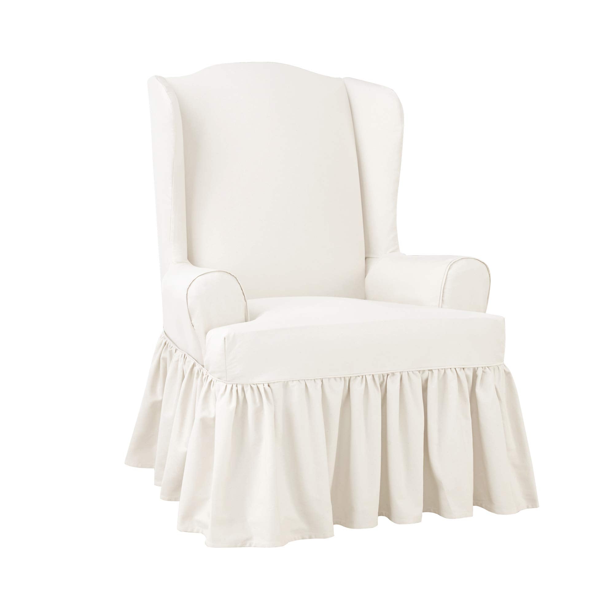 SureFit Wing Chair Cover - Essential Twill, Cotton, White, Model SF46969