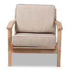 Baxton Studio Sigrid Mid-Century Modern Light Grey Fabric Upholstered Antique Oak Finished Wood Armchair