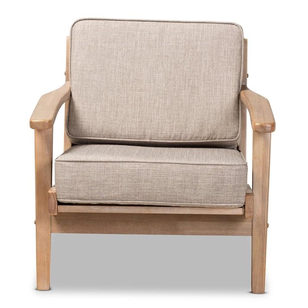 Baxton Studio Sigrid Mid-Century Modern Light Grey Fabric Upholstered Antique Oak Finished Wood Armchair