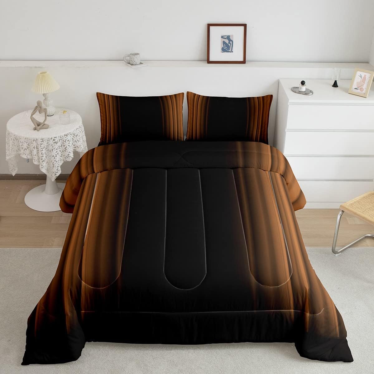 Feelyou Abstract Ombre Comforter Set Kids Teens Brown And Black Bedding Set Room Decor 2Pcs Twin Size,Reversible Black