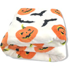 Serafina Home Throw Halloween Blanket: Fuzzy Happy Jack O'Lantern Pumpkins And Black Bat Print On Velvet Fleece For Sofa Bed Cou