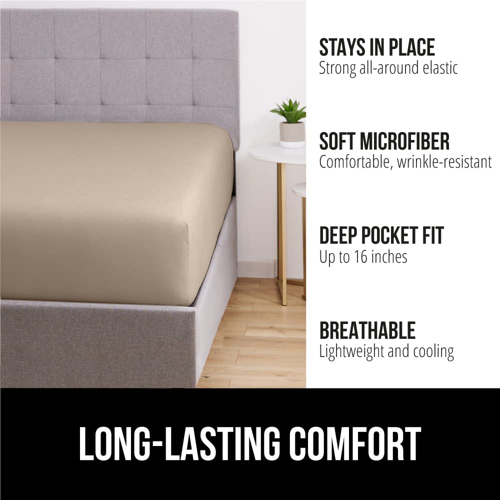 Gorilla Grip Fitted Sheets, Stay In Place Twin Xl Size Bottom Bed Sheet, Deep Pocket Mattress, Soft Breathable Lightweight Microfiber, All Around Elastic, Oeko-Tex, Wrinkle And Shrink Resistant Taupe