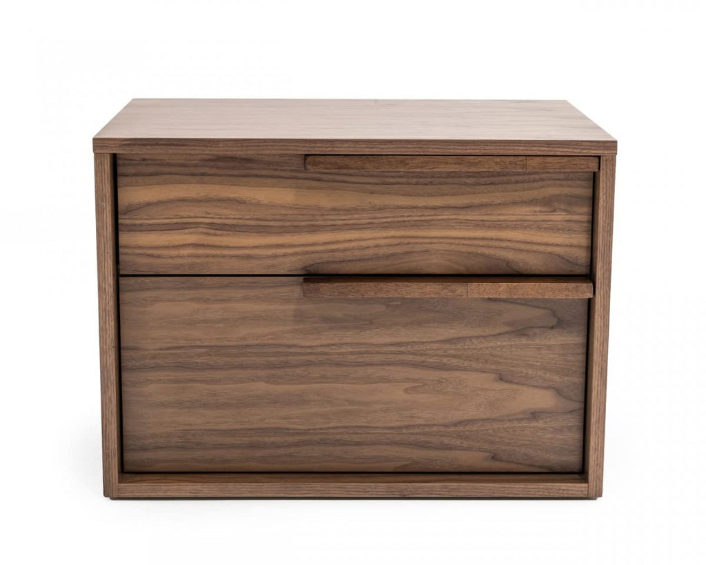 HomeRoots Veneer Modern Light Brown Walnut Nightstand with Two Drawers