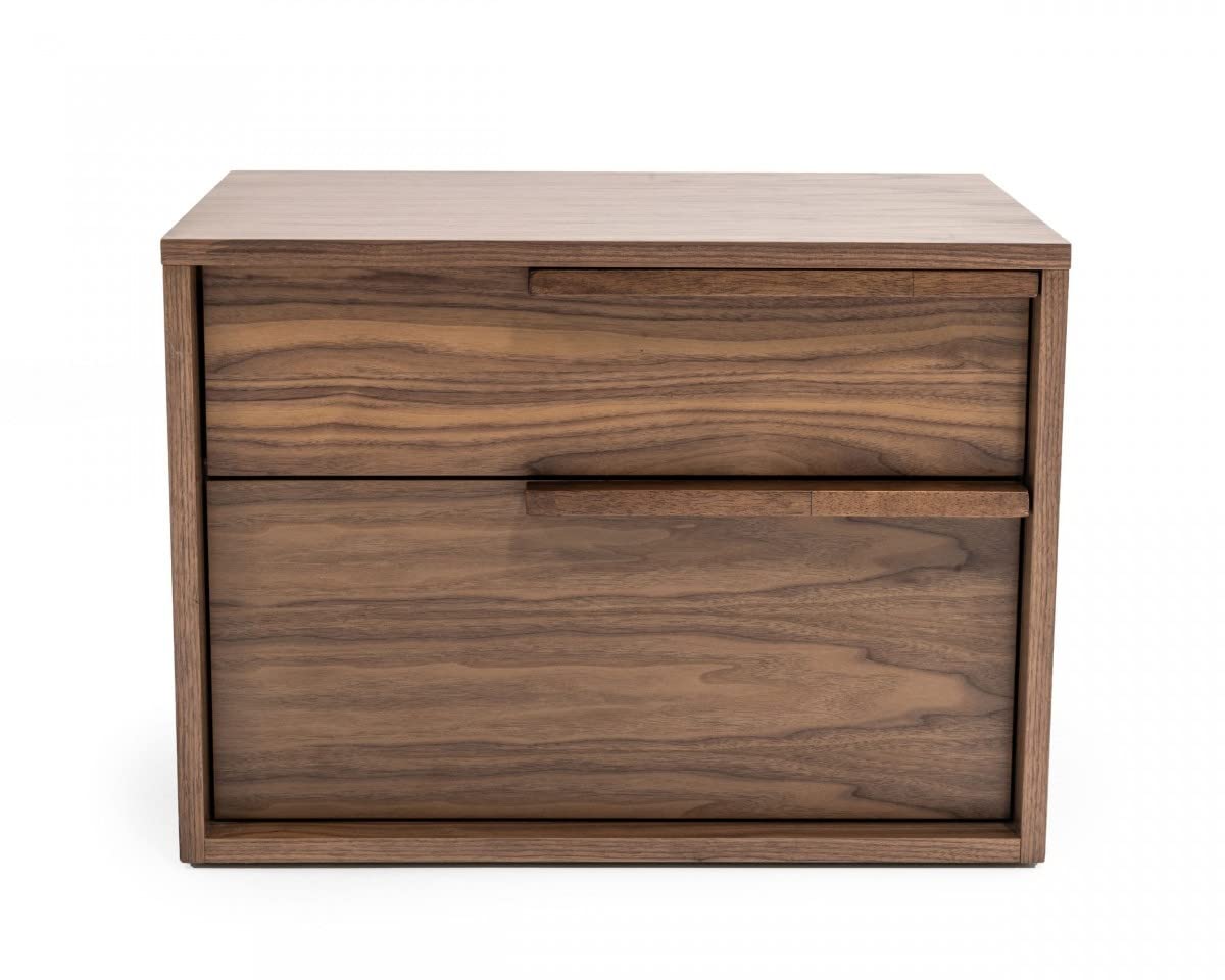 HomeRoots Veneer Modern Light Brown Walnut Nightstand with Two Drawers