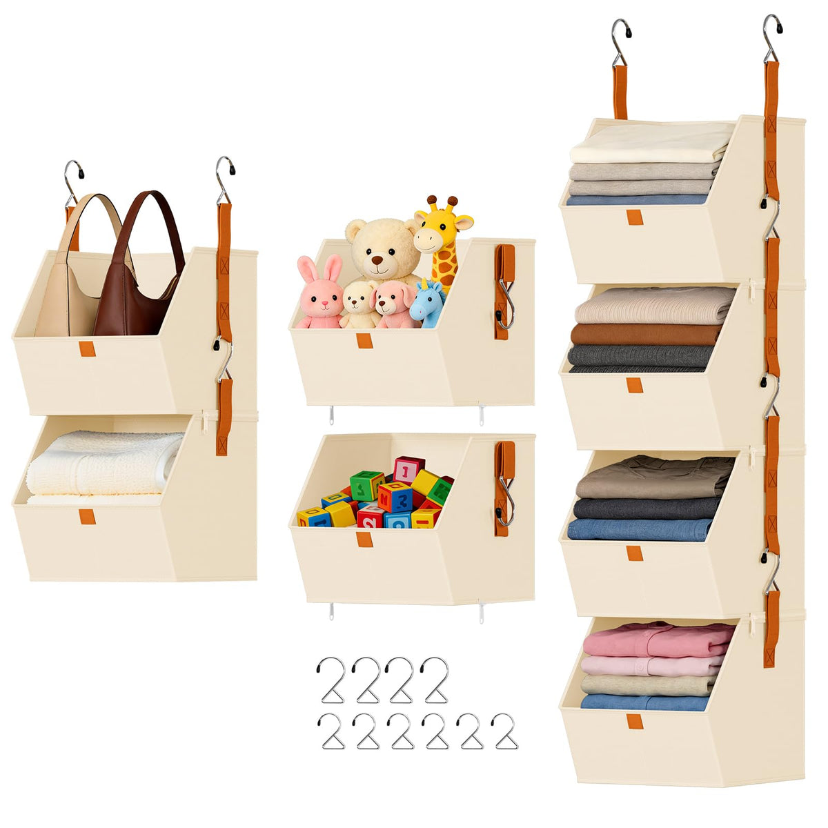 DIMJ Hanging Closet Organizer  4 Tier Collapsible Hanging Shelves with Hooks Zipper, Fabric Clothes Organizer, SpaceSaving Sto
