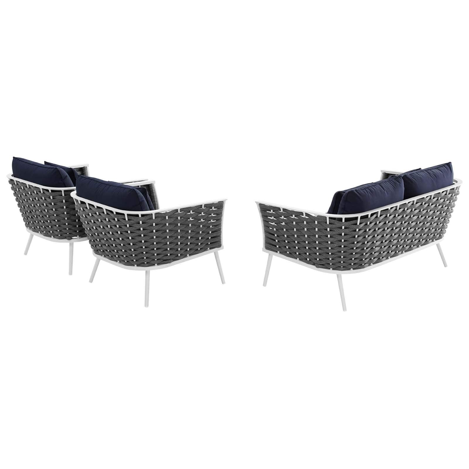 Modway Stance Outdoor Patio Aluminum, Loveseat And Two Armchairs, White Navy