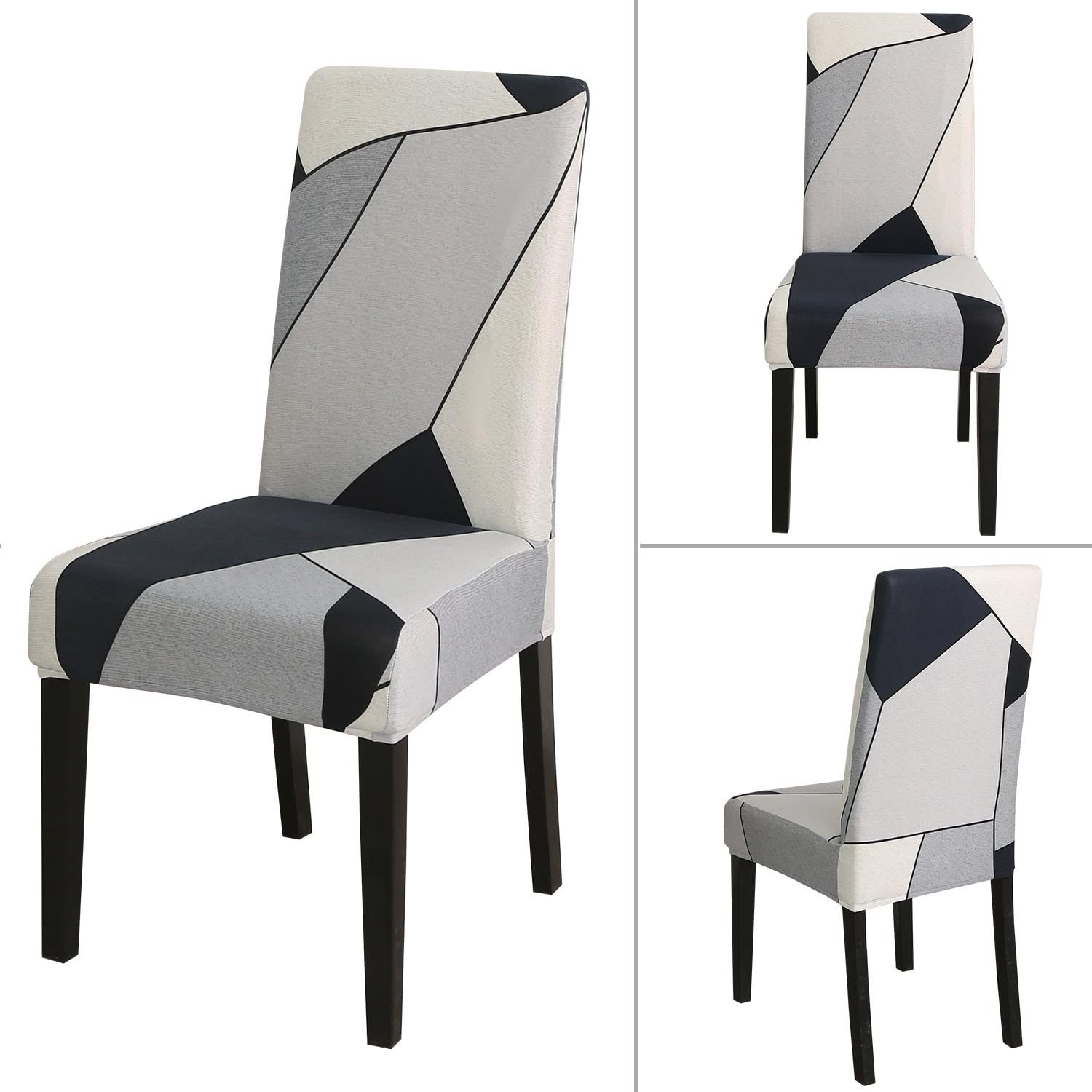 Jqinhome Pattern Chair Covers For Dining Room Set Of 4, High Stretch Removable Washable Parsons Chair Slipcover For Home Party Hotel Wedding Ceremony (White Grey,4Pcs)