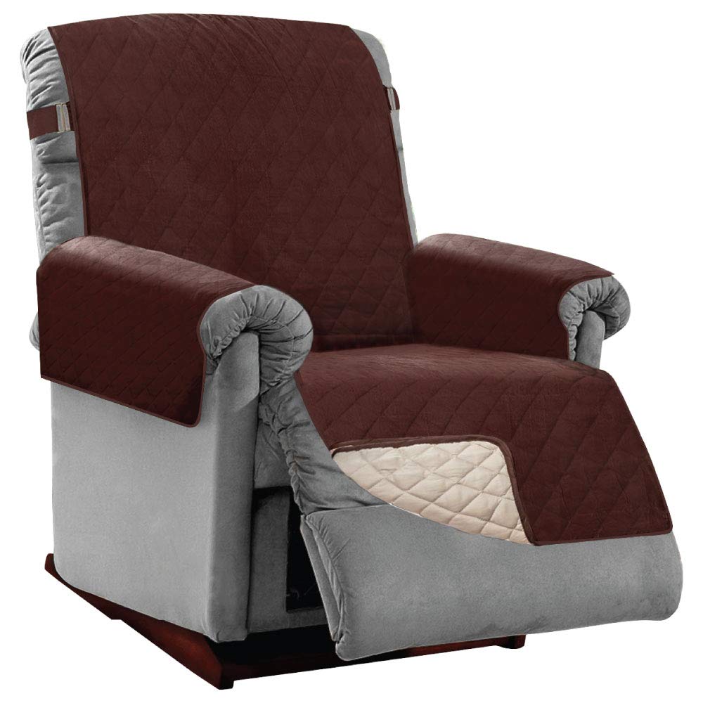 Sofa Shield Patented Recliner Slip Cover, Large Cushion Protector, Reversible Stain And Dog Tear Resistant Slipcover, Quilted Microfiber 28” Seat, Washable Covers For Dogs Pets Kids, Chocolate Beige
