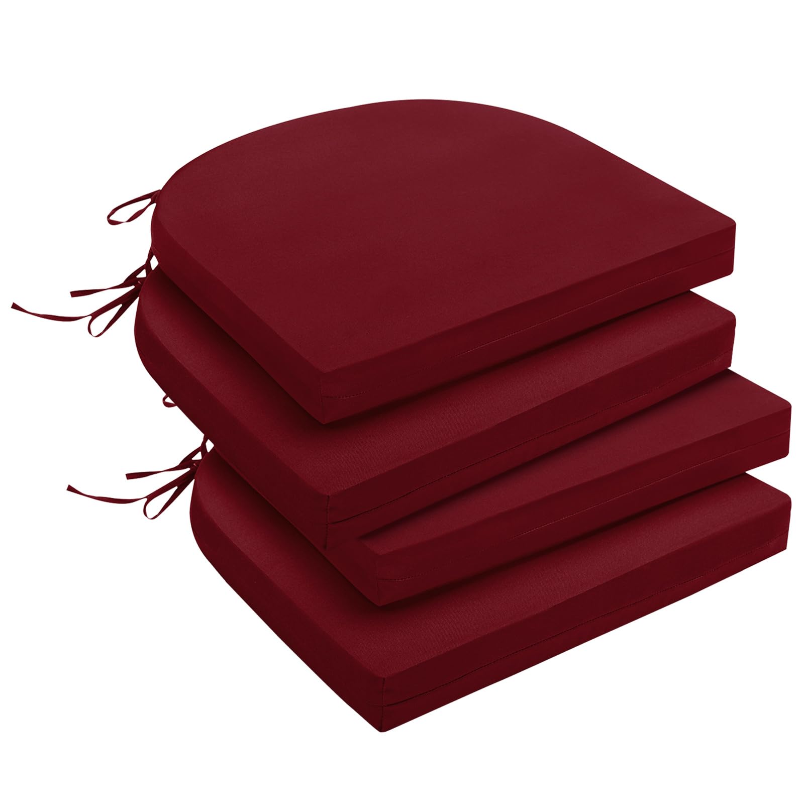 Downluxe Outdoor Chair Cushions Set Of 4 For Patio Furniture, Water-Resistant Round Corner Patio Chair Cushions With Ties, High