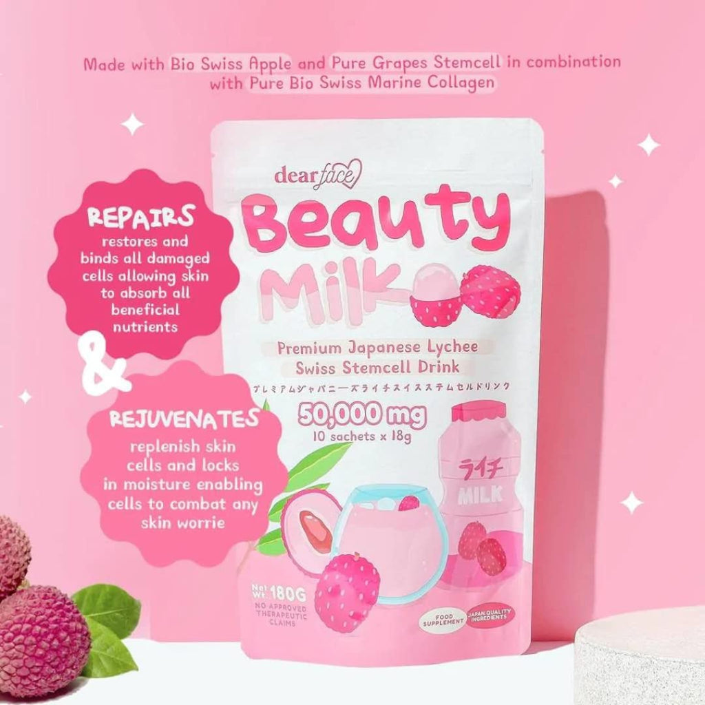 Dear Face Beauty Milk Premium Japanese Lychee Swiss Stemcell Drink 50,000Mg - 10 Sachets