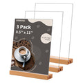 Smarpau 8.5 X 11 Acrylic Sign Holder 3 Pack Slanted Sign Holder With L/T Shape 2 In 1 Wood Base Table Sign Holders Clear Plastic