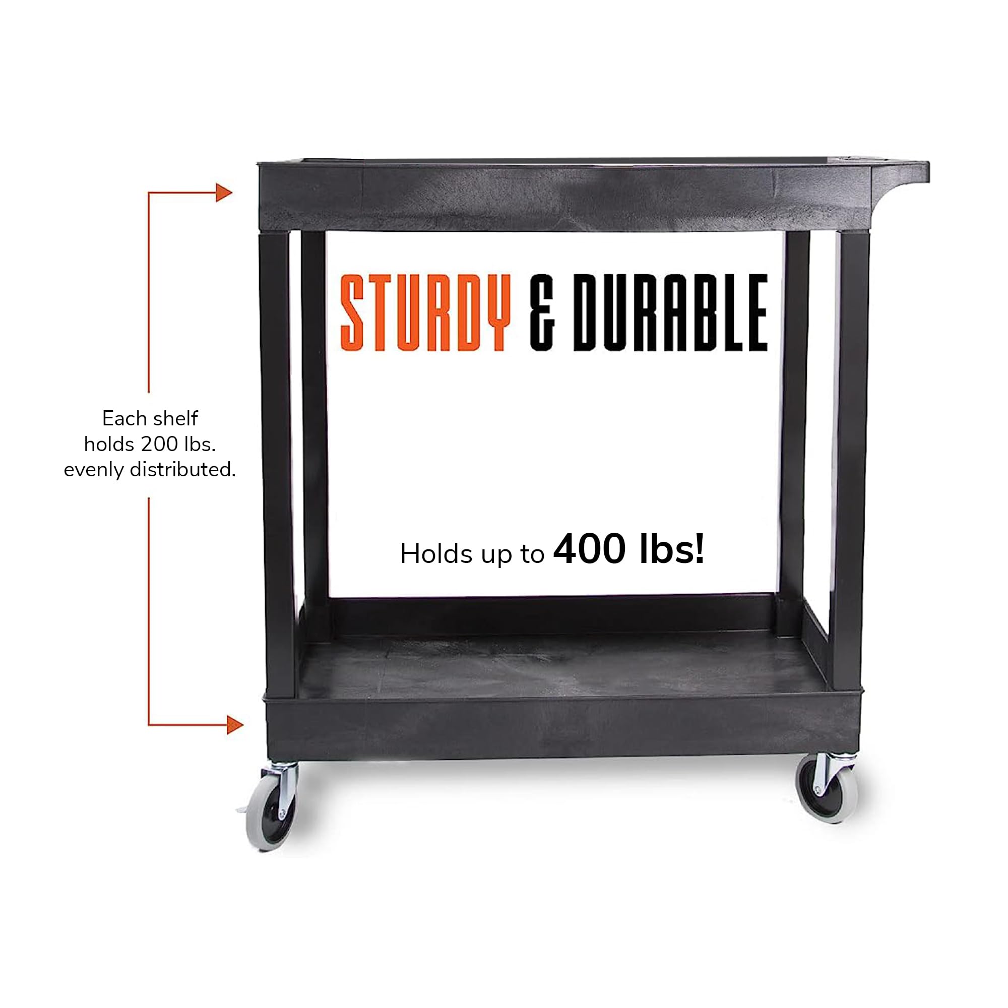 Stand Steady Original Tubstr 2 Shelf Utility Cart/Service Cart Supports Up To 400 Lbs. - Heavy-Duty Storage Cart For Garage, Warehouse, Kitchens, Plastic Tub Carts With Deep Shelves (Black, 32 X 18)