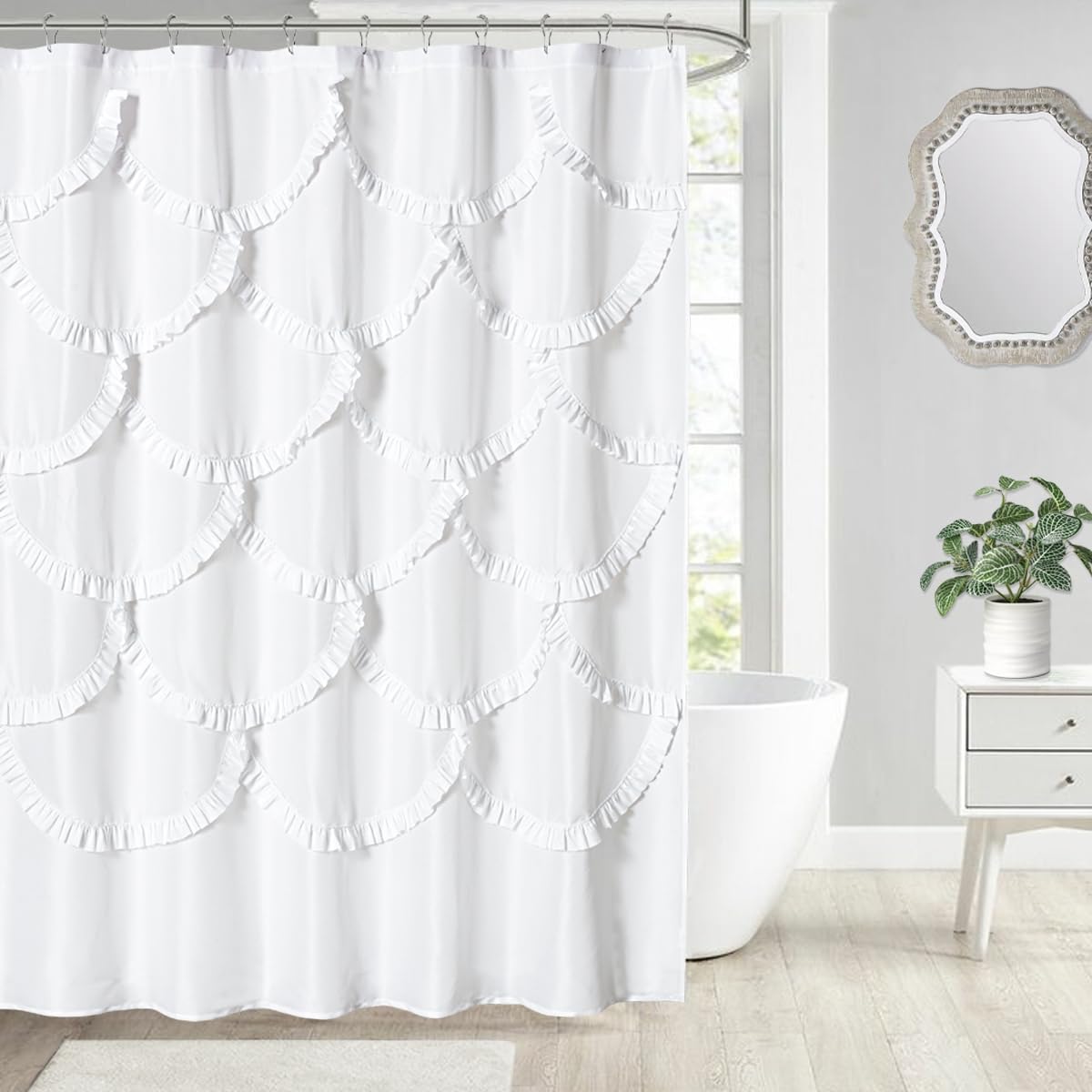Dosly Id  Es White Ruffle Fabric Shower Curtain For Bathroom,Mermaid Pattern,Farmhouse,Country Rustic,Cute,Washable And Waterpro