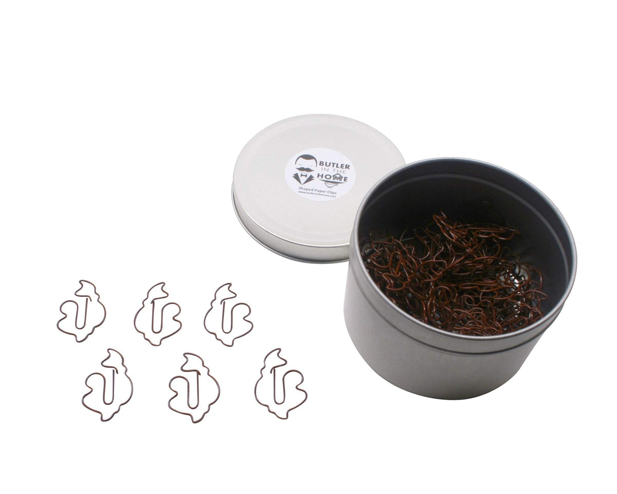 Butler In The Home 100 Count Poop Shaped Paper Clips Great For Paper Clip Collectors Or Office Gift - Comes In Round Tin With Li