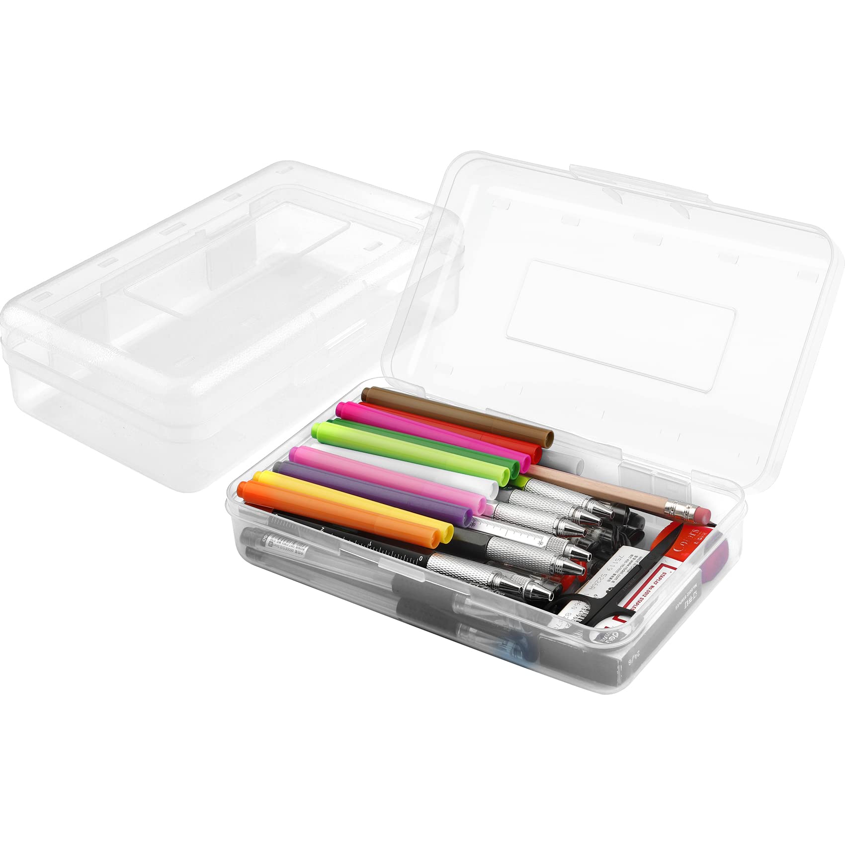 Pencil Box, Large Capacity Pencil Case,1 Pack Plastic Pencil Case Boxes, Clear Crayon Box With Snap-Tight Lid Stackable Design,