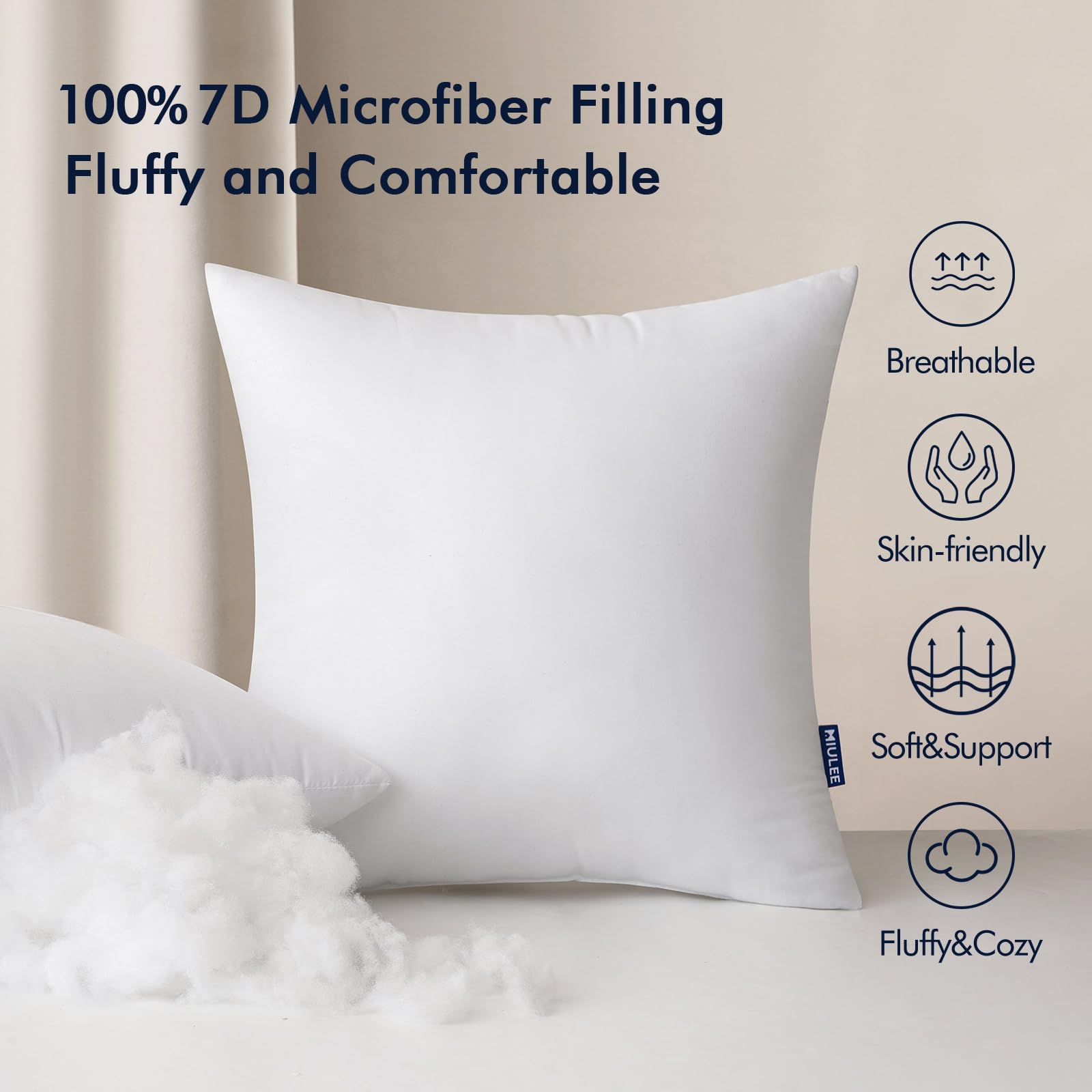 Miulee 18X18 Inch Outdoor Pillow Insert Waterproof Decorative Throw Pillow Insert, Square Garden Pillow Form For Patio Sofa Couch