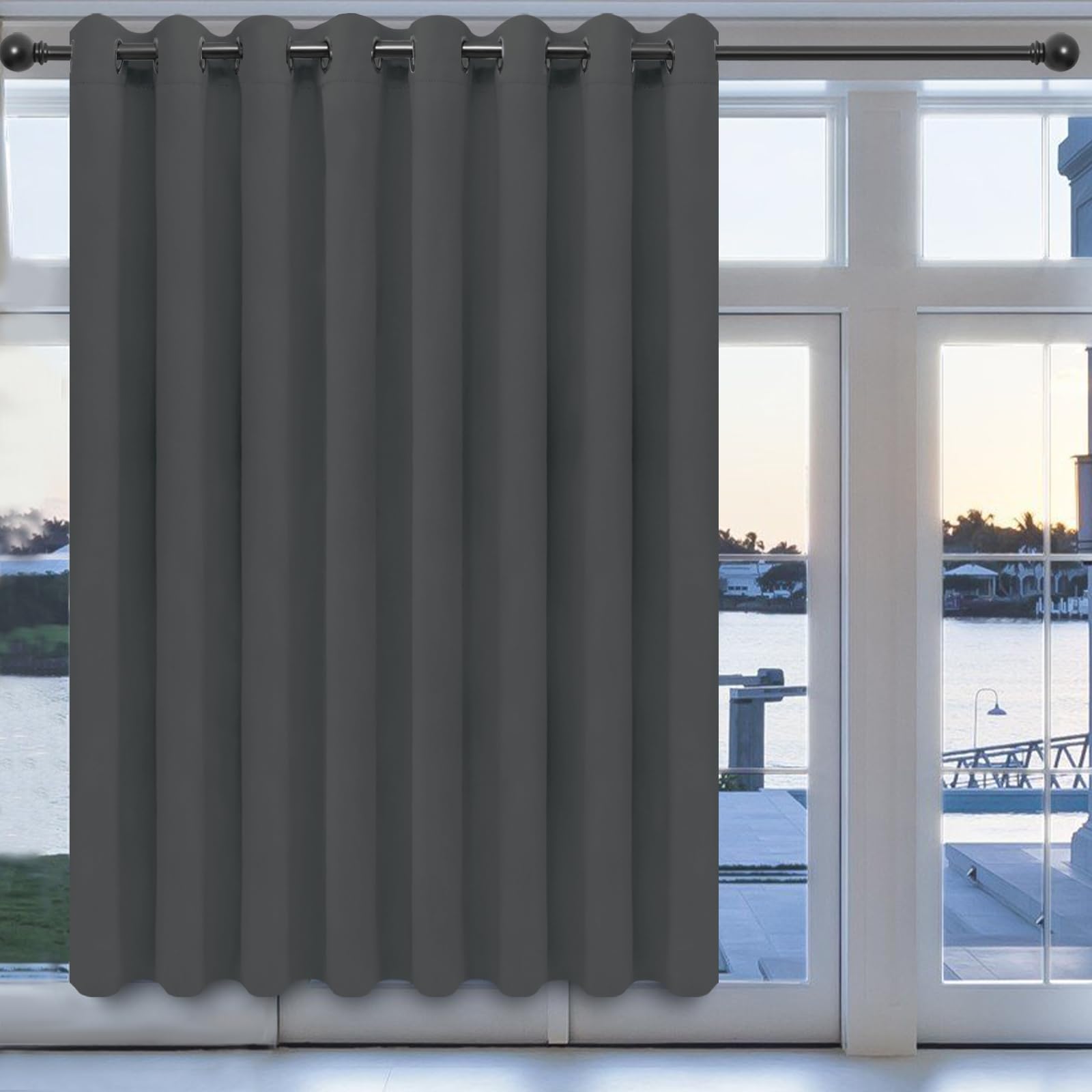 Easy-Going Blackout Door Curtains For Bedroom, Solid Thermal Insulated Grommet And Noise Reduction Window Drapes, Room Darkening Curtains For Living Room, 1 Panel (100X84 In, Gray)