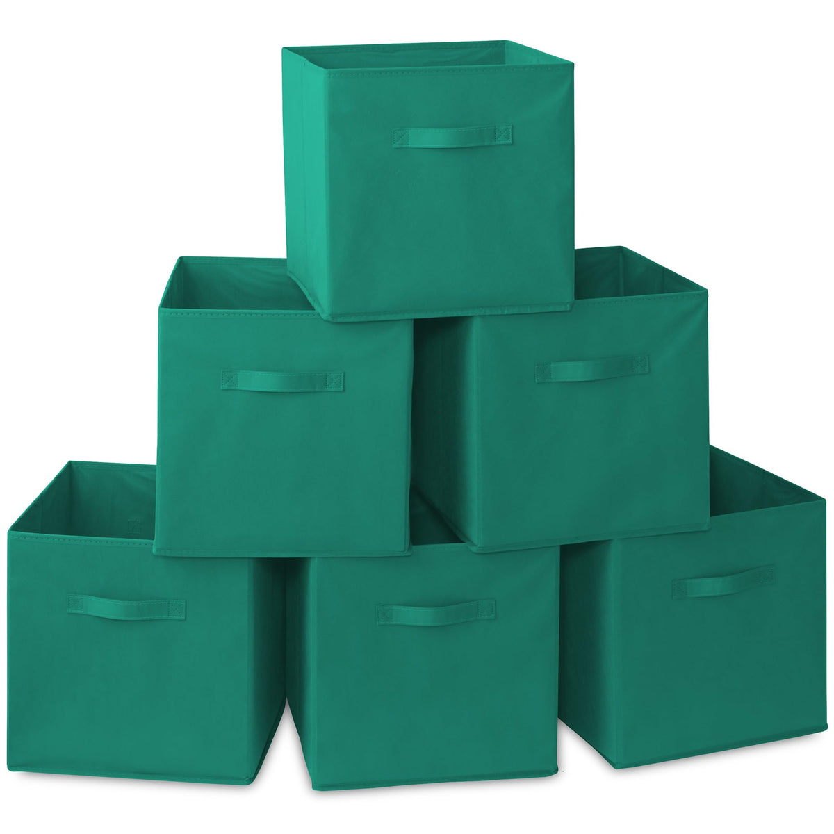 Casafield Set of 6 Collapsible Fabric Cube Storage Bins, Teal - 13'' Foldable Cloth Baskets for Shelves, Cubby Organizers & More