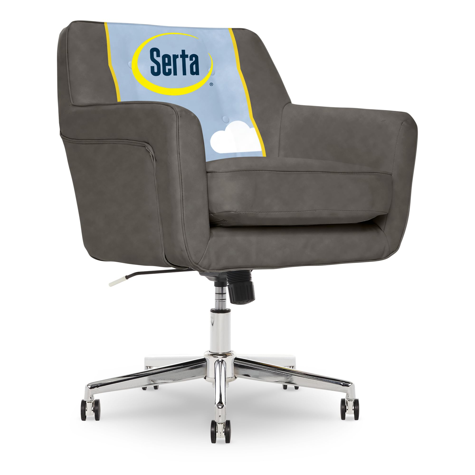 Serta Ashland Home Office Desk Chair With Button Tufted Back, Memory Foam Cushion And Padded Arms, Mid Century Modern Vanity Arm