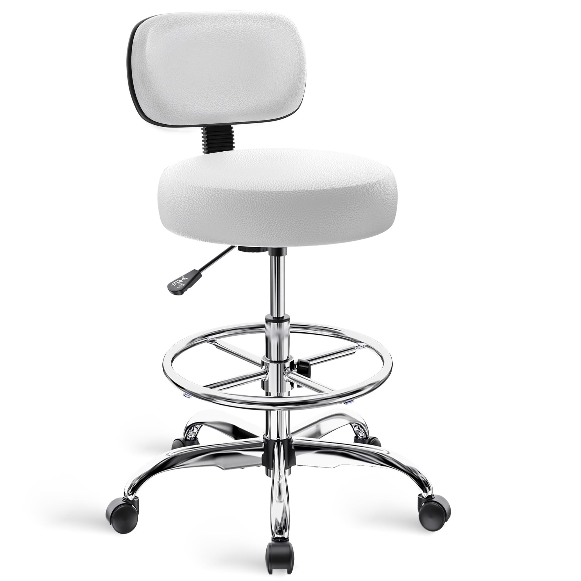 SUPERJARE Drafting Chair with Back, Adjustable Foot Rest Rolling Stool, Multi-Purpose Office Desk Chair, Thick Seat Cushion for 