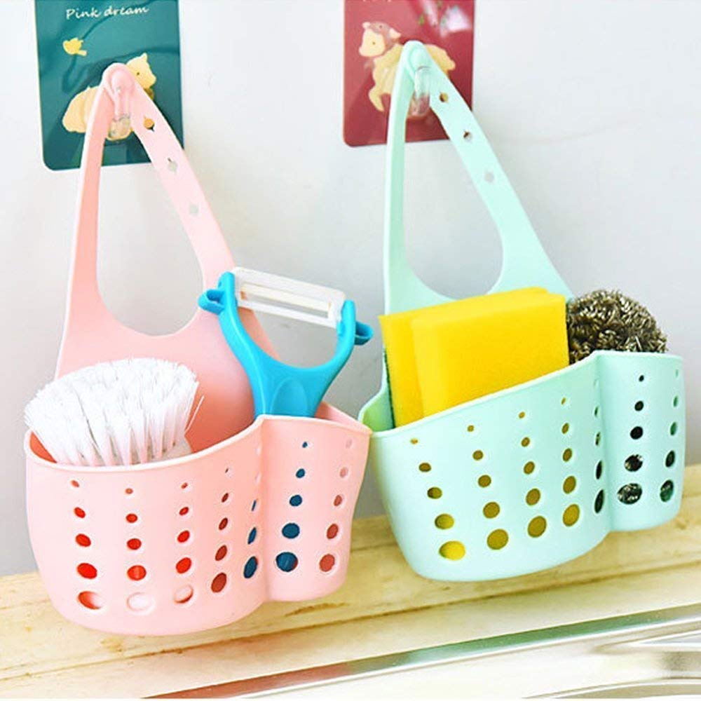 Brezzycloud Kitchen Bathroom Spong, Soap Silicone Hanging Organizer For Faucet Sink With Water Draining Holes (MultiColor) (Set