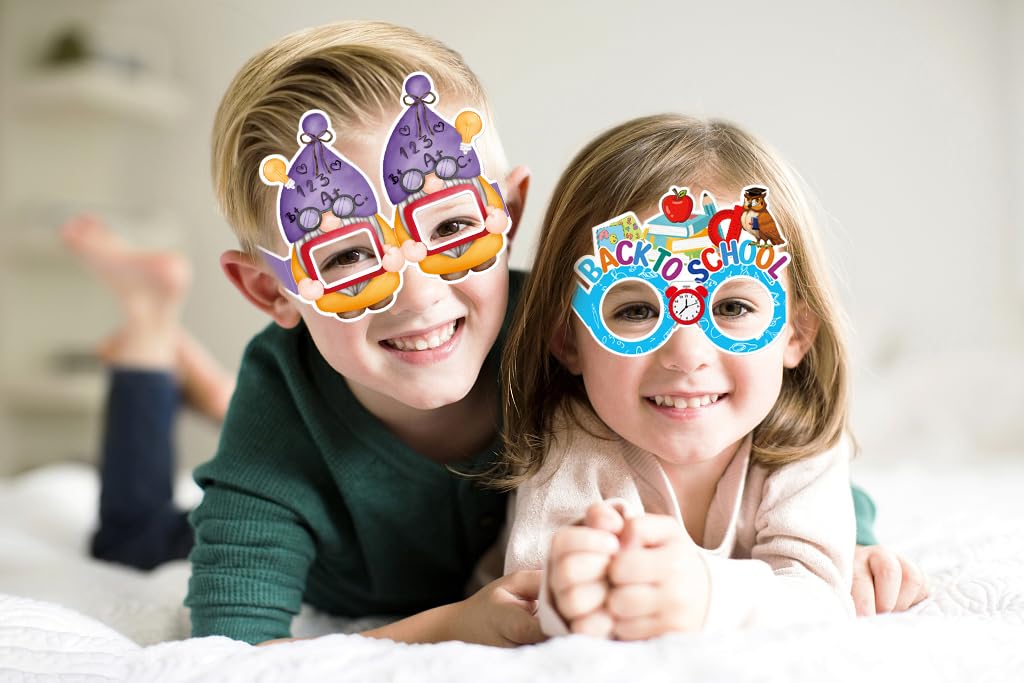 12 Pcs Back To School Photo Props For Kids First Day Of School, Colorful Gnomes Paper Eyeglasses Frame Back To School Party Favo
