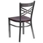 Flash Furniture Hercules Series Clear Coated ''X'' Back Metal Restaurant Chair - Mahogany Wood Seat